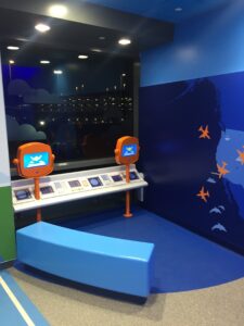 Photograph of a children's aviation-themed play area at JetBlue's JFK Terminal